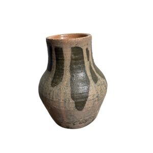 Vintage Studio Art Pottery Vase Rustic Primitive Signed Earthenware MCM Glazed